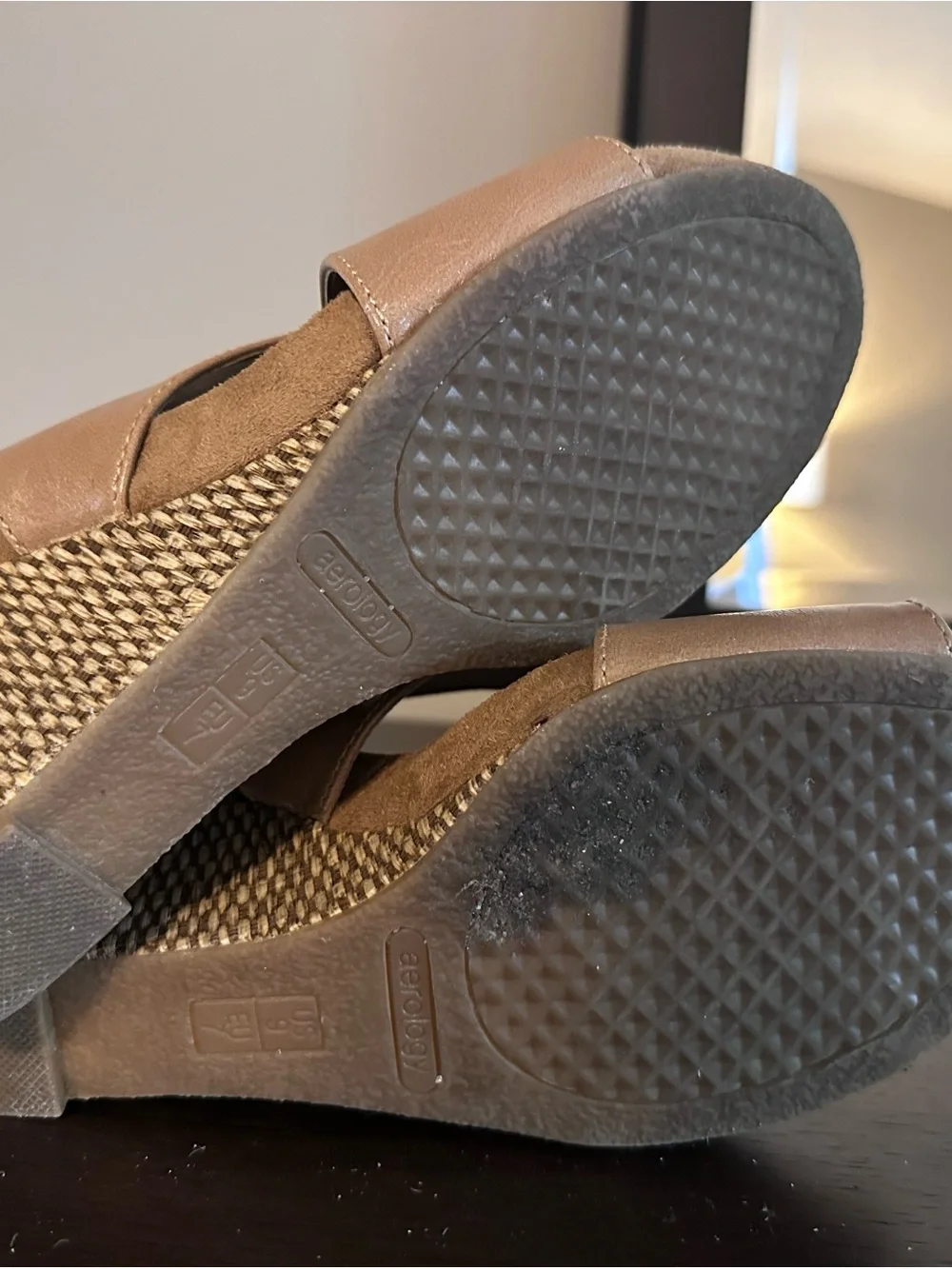 Taupe Crossband Wedge Sandals - Women